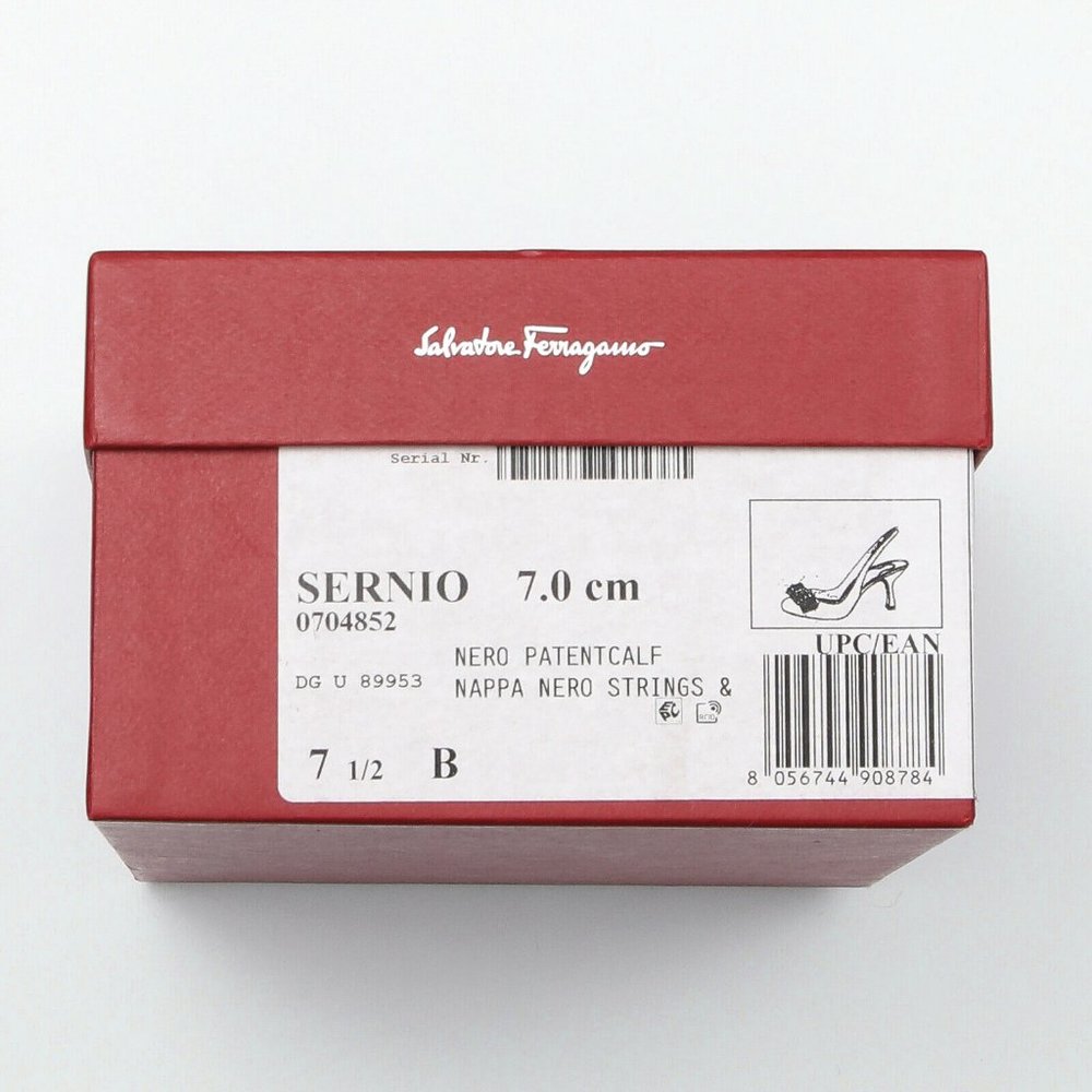 Salvatore Ferragamo Sernio Black Patent Leather Slingback Pumps - Size 7.5 B - Picture 6 of 6